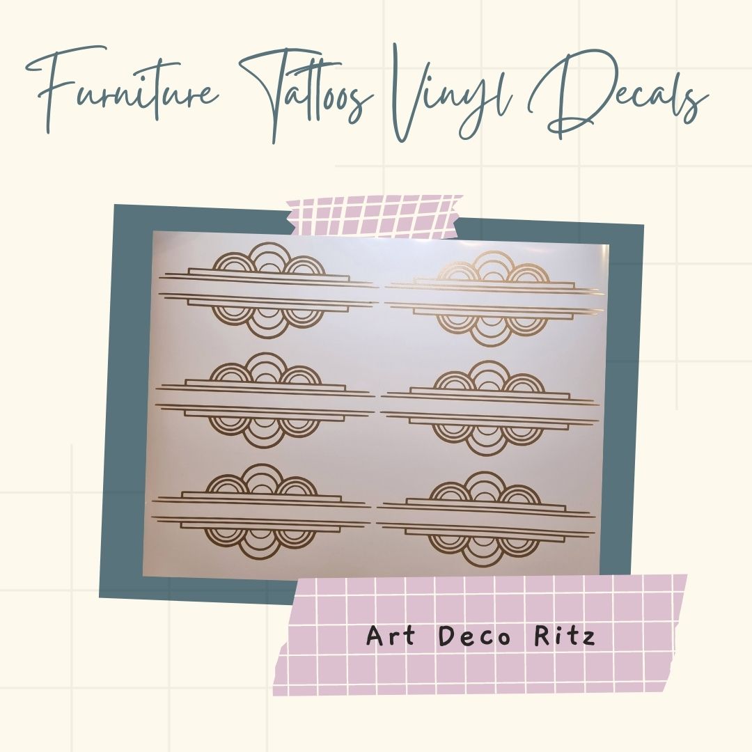 Art Deco Ritz Furniture Tattoos®️ Vinyl Decals 20cm W x 9cm H x6