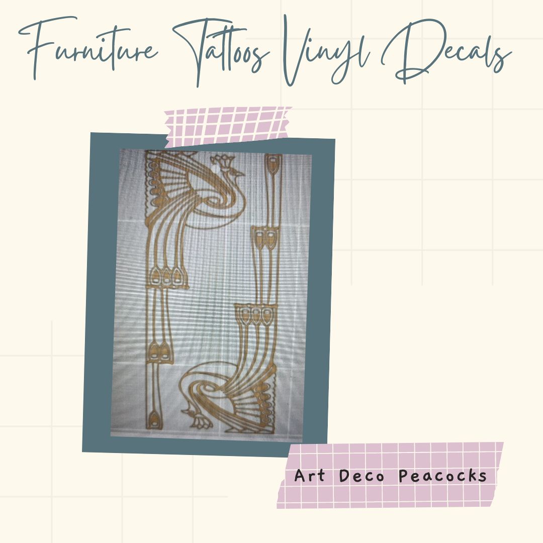 Art Deco Peacocks Furniture Tattoos®️ Vinyl Decals 16cm W x 45cm H x2