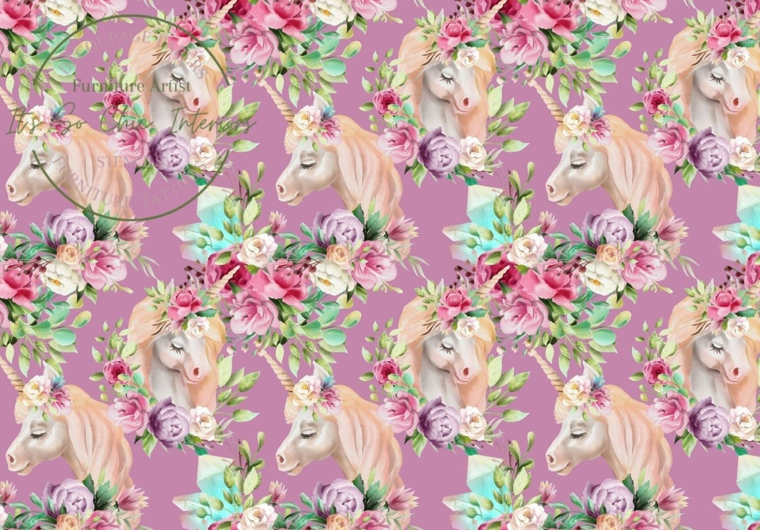 A3 Purple Unicorns Decoupage Paper, Paper Craft, Decoupage Papers for