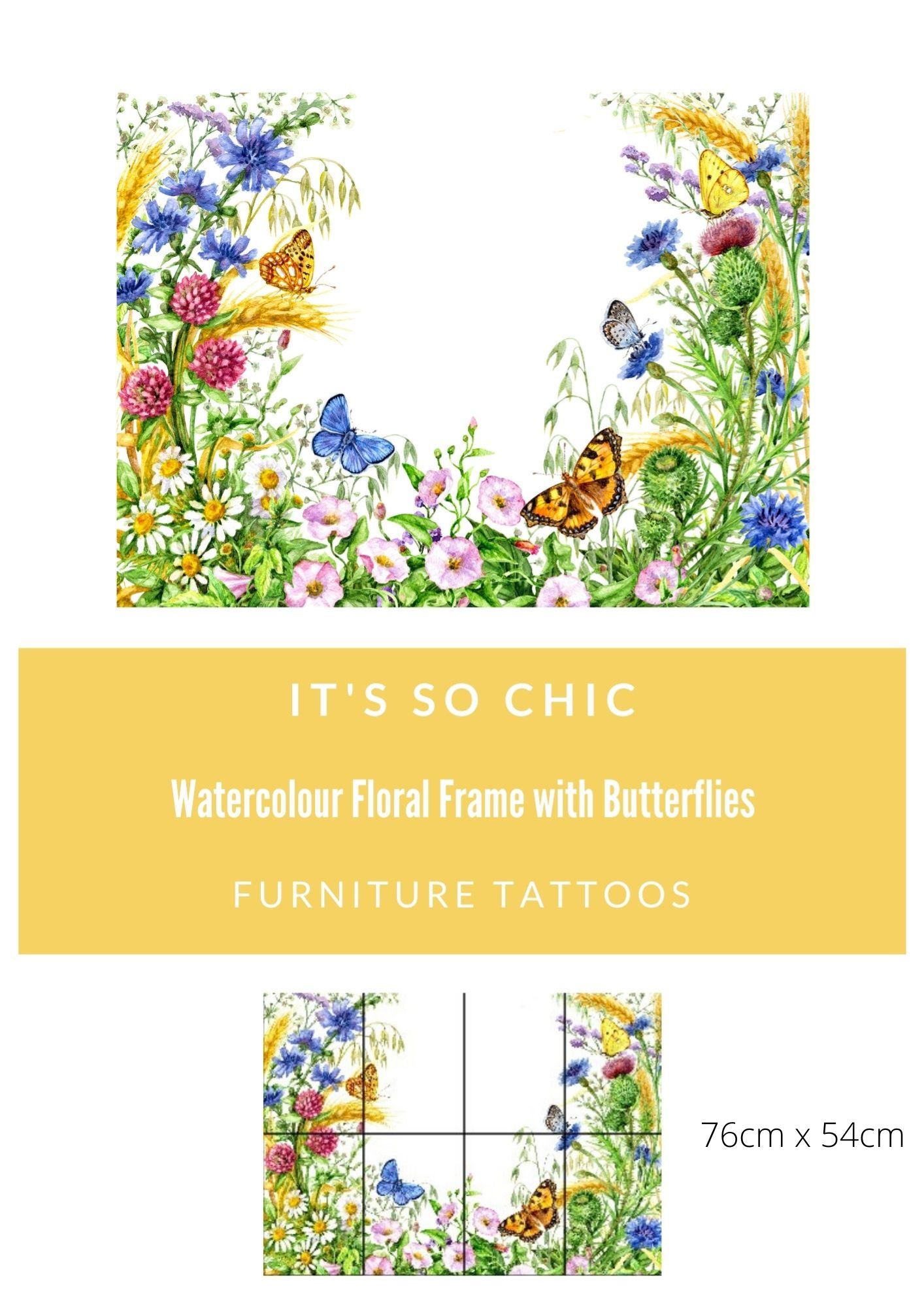 Watercolour Floral Frame with Butterflies Furniture Tattoos®️