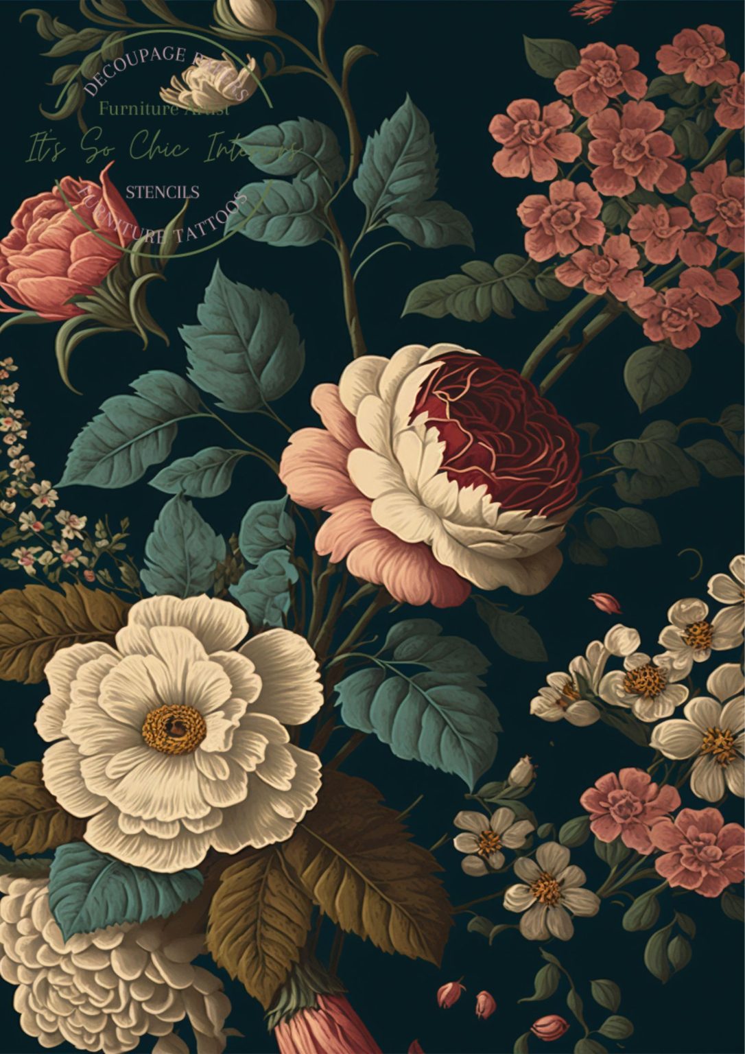 A2 Dark Floral Decoupage Paper Paper Craft Decoupage Papers for