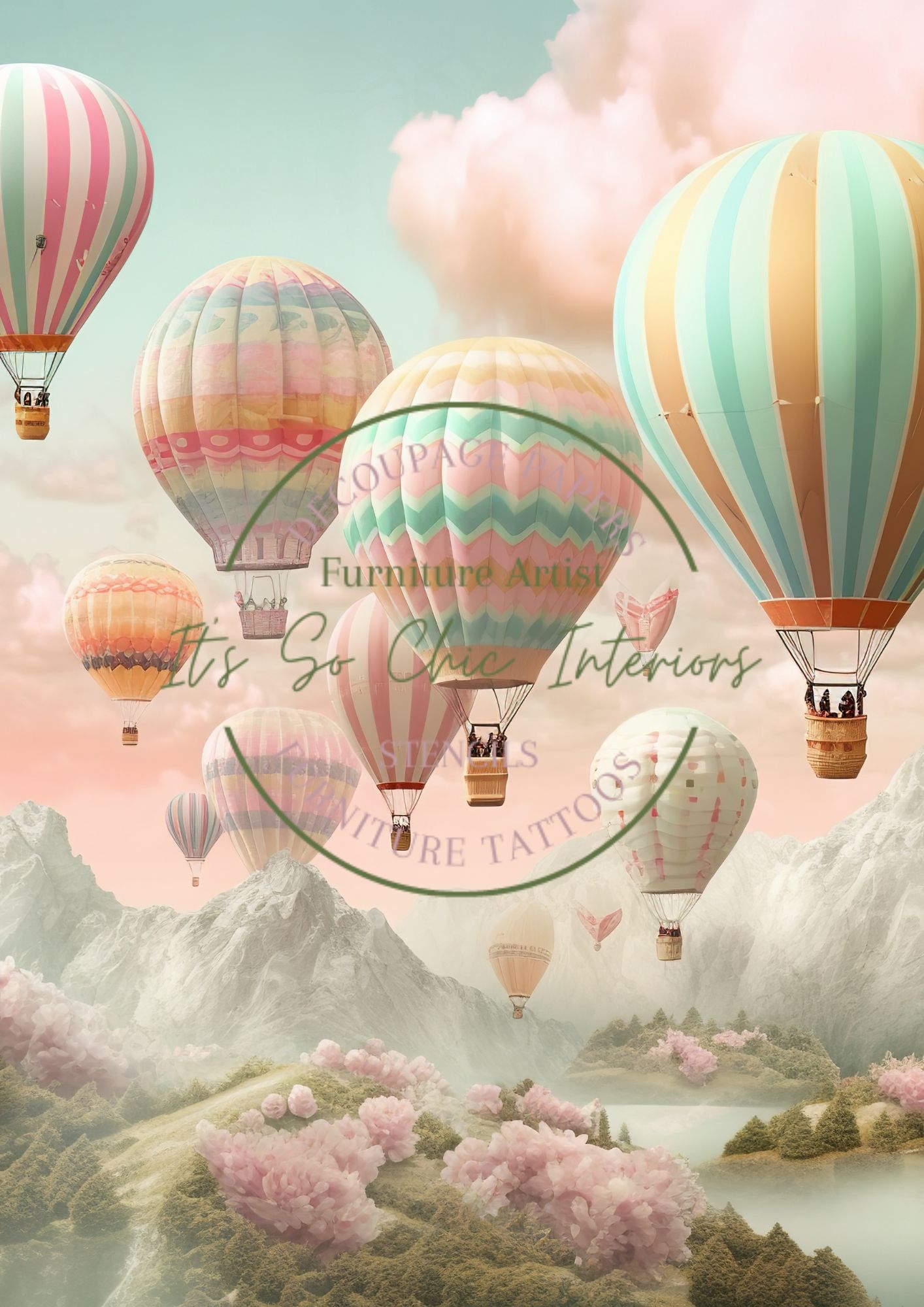 A4 Vintage Hot Air Balloons Mulberry Decoupage Paper (2 different