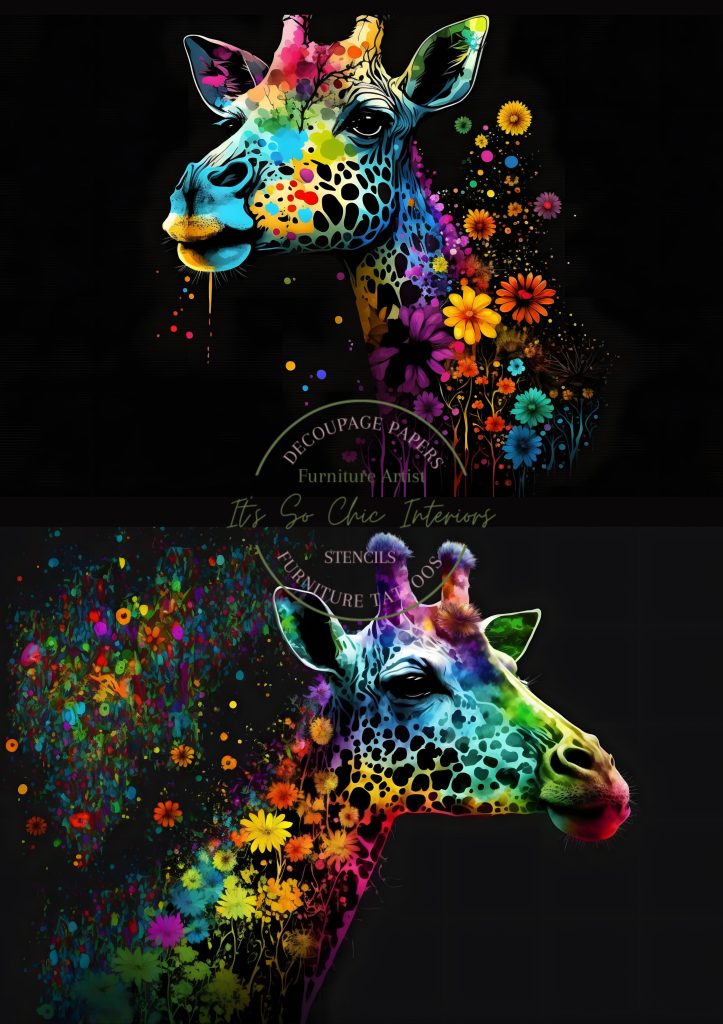 A1 Neon Floral Giraffe 2 x A2 Decoupage Paper Paper Craft Decoupage