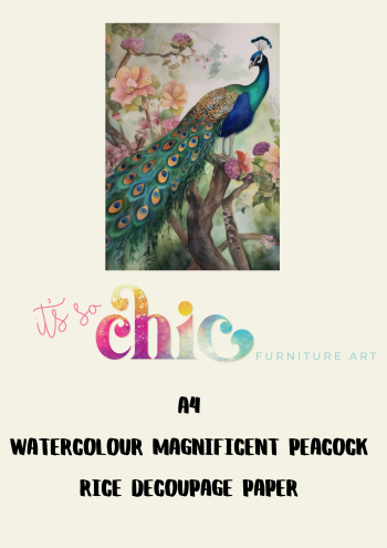 A4 Watercolour Magnificent Peacock Rice Decoupage Paper