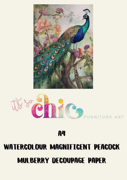 A4 Watercolour Magnificent Peacock Mulberry Decoupage Paper