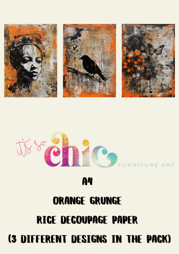 A4 Orange Grunge Rice Decoupage Paper (3 different designs in the pack)