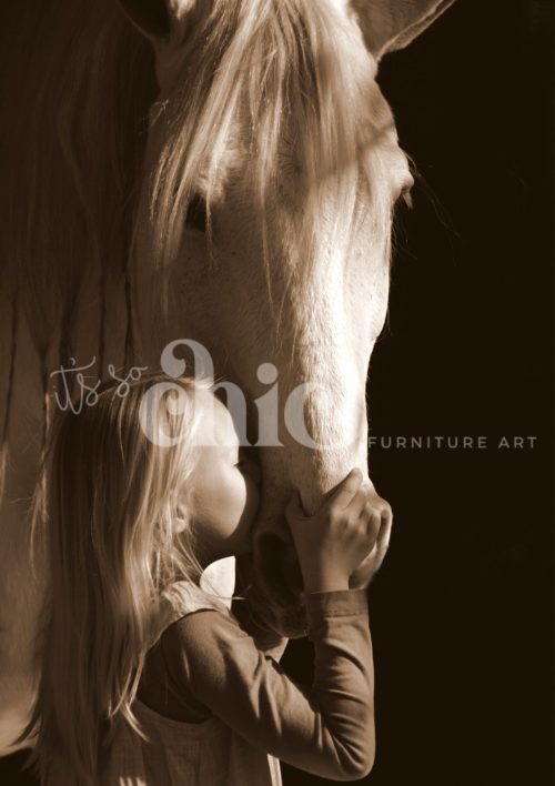 Decoupage Paper For Furniture A0/A1/A2/A3 Girls Best Friend child portrait, horse love, emotional bond, sepia photography, affectionate moments