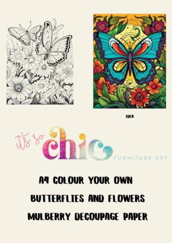 A4 Colour Your Own Mulberry Decoupage Paper Butterflies and Flowers
