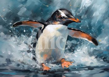 Decoupage Paper For Furniture A0/A1/A2/A3 Happy Feet penguin painting, wildlife art, dynamic animal art, ocean wildlife, vibrant nature artwork