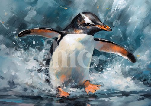 Decoupage Paper For Furniture A0/A1/A2/A3 Happy Feet penguin painting, wildlife art, dynamic animal art, ocean wildlife, vibrant nature artwork