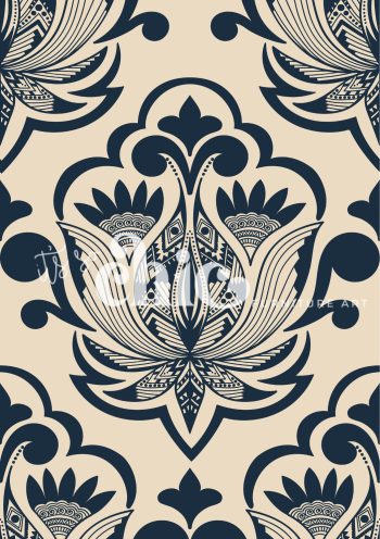 Decoupage Paper For Furniture A0/A1/A2/A3 Abstract Damask Cream & Navy floral design, decorative pattern, modern artwork, home decor, intricate design