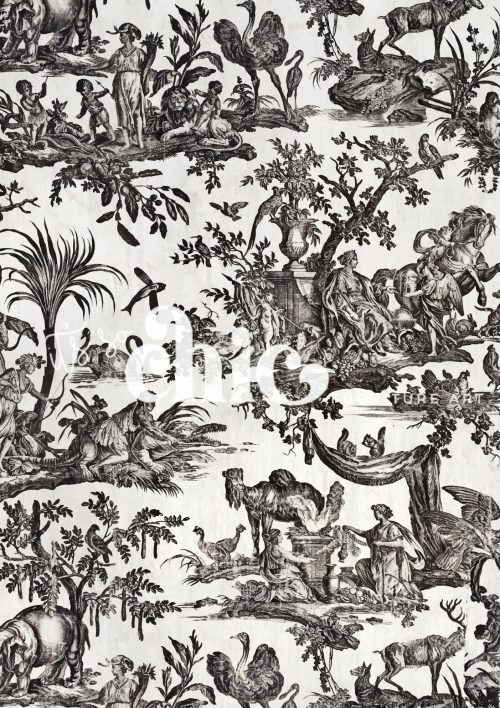 Decoupage Paper For Furniture A0/A1/A2/A3 Toile de Jouy whimsical, nature illustration, monochrome art, wildlife decor, intricate tapestry
