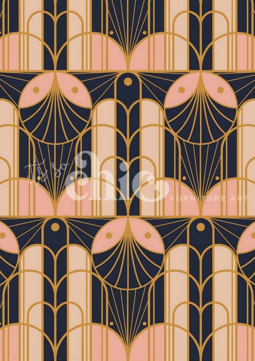 Decoupage Paper For Furniture A0/A1/A2/A3 Art Deco Pink Navy & Gold art deco, geometric design, elegant decor, modern artwork, decorative pattern