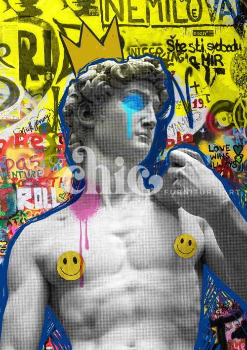 Decoupage Paper For Furniture A0/A1/A2/A3 Graffiti David Statue urban art, modern sculpture, graffiti art, contemporary design, vibrant artwork
