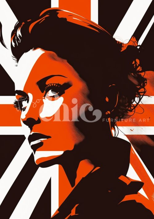 Decoupage Paper For Furniture A0/A1/A2/A3 Brit Pop Queen modern portrait, graphic design, bold artwork, contemporary art, red and black