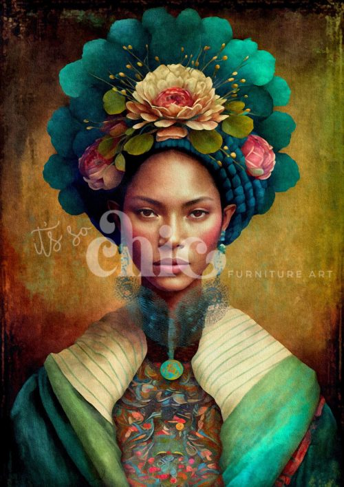 Decoupage Paper For Furniture A0/A1/A2/A3 Woman of the World Empress of Petals vibrant portrait, floral art, cultural beauty, chic elegance, artistic expression