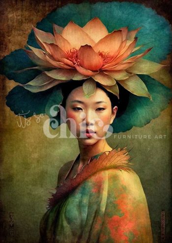 Decoupage Paper For Furniture A0/A1/A2/A3 Woman of the World Lotus Within floral portrait, surreal art, feminine beauty, nature-inspired, vibrant colours