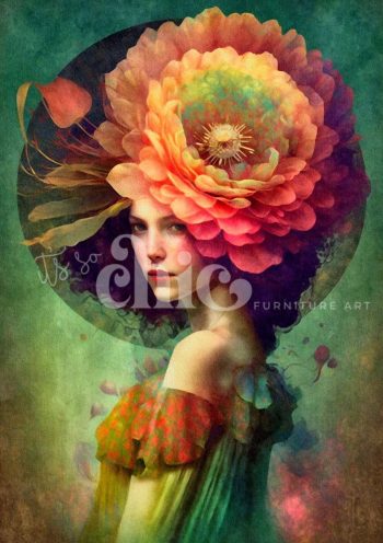 Decoupage Paper For Furniture A0/A1/A2/A3 Woman of the World Blooming Muse floral portrait, vibrant art, modern femininity, nature-inspired, whimsical artwork