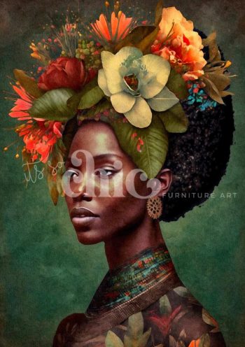 Decoupage Paper For Furniture A0/A1/A2/A3 Woman of the World The Floral Matriarch floral portrait, vibrant art, textured artwork, contemporary beauty, nature-inspired