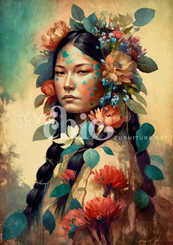 Decoupage Paper For Furniture A0/A1/A2/A3 Woman of the World Spirit of Nature floral portrait, vibrant artwork, emotional expression, nature art, contemporary portrait