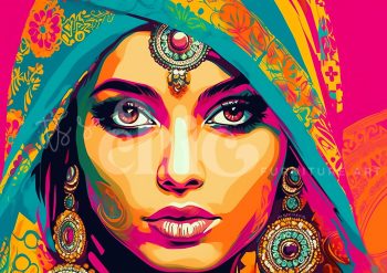 Decoupage Paper for Furniture A0/A1/A2/A3 Indian Pop Art Beauty vibrant portrait art, colourful traditional illustration, jewelry portrait artwork, modern ethnic art, bold cultural illustration, vibrant woman portrait, colourful jewelry art, traditional attire illustration, contemporary portrait art, ethnic jewellery illustration
