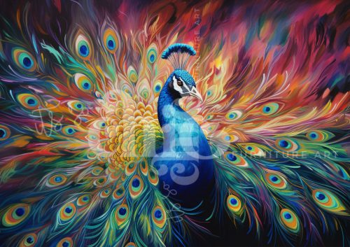 Decoupage Paper For Furniture A0/A1/A2/A3 Flaming Peacock peacock painting, vibrant wildlife art, colourful wall decor, nature artwork, expressive peacock