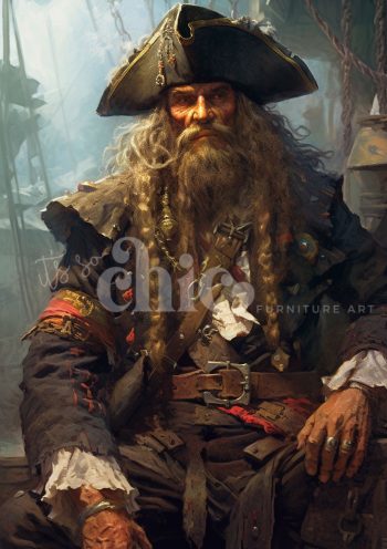 Decoupage Paper For Furniture A0/A1/A2/A3 Captain Saltbeard pirate portrait, maritime art, adventure artwork, nautical character, sea legend