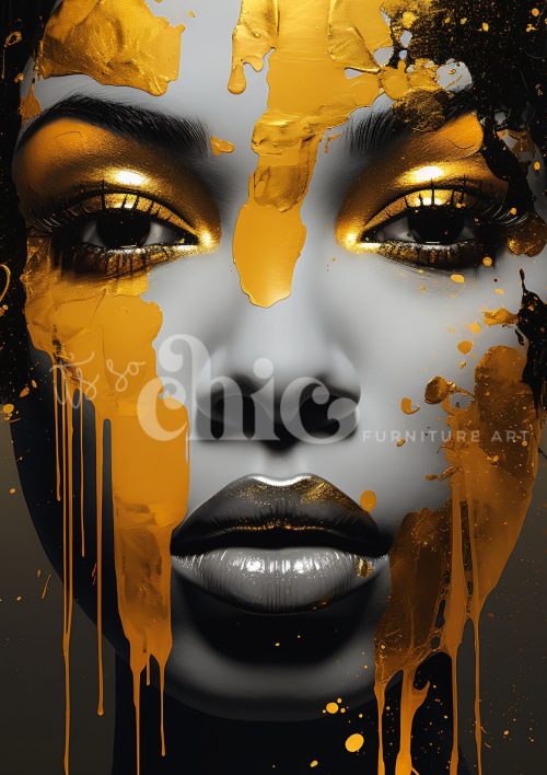 Decoupage Paper For Furniture A0/A1/A2/A3 Lady in Gold 2 modern portrait, abstract art, golden hues, emotional expression, contemporary design
