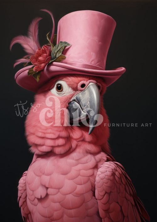 Decoupage Paper For Furniture A0/A1/A2/A3 Pretty in Pink Plumes pink parrot, whimsical art, nature portrait, decorative wildlife, vibrant artwork
