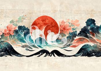 Decoupage Paper for Furniture A0/A1/A2/A3 Japanese Watercolour abstract ocean art, vibrant floral wave painting, artistic ocean sunset, colorful flower wave art, modern abstract ocean decor, ocean and flower wall art, vibrant abstract seascape, floral ocean sunset artwork, contemporary wave art print, ocean-inspired abstract flowers