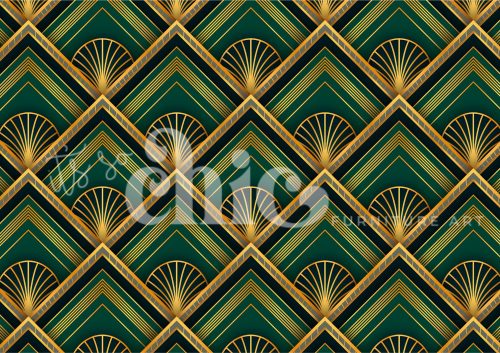 Decoupage Paper For Furniture A0/A1/A2/A3 ArArt Deco, geometric design, gold pattern, green decor, luxury artworkt Deco Green & Gold
