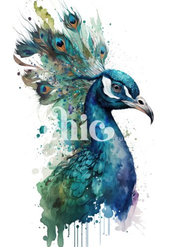 Decoupage Paper For Furniture A0/A1/A2/A3 Watercolour Peacock (right) peacock, watercolor, vibrant art, wildlife illustration, home decor