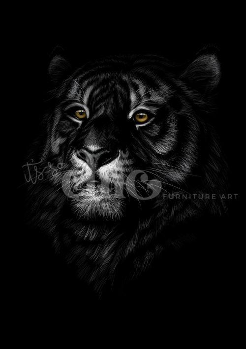 Decoupage Paper For Furniture A0/A1/A2/A3 Mysterious Tiger tiger portrait, wildlife art, realistic animal art, monochrome artwork, detailed tiger
