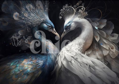 Decoupage Paper For Furniture A0/A1/A2/A3 Aquamarine & Pearl peacock art, white peafowl, feather artwork, nature illustration, wildlife decor