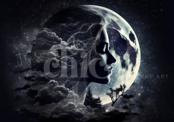 Decoupage Paper For Furniture A0/A1/A2/A3/A4 The Guardian Spirit Of The Night celestial art, moonlit silhouette, mystical artwork, feminine portrait, dreamlike imagery