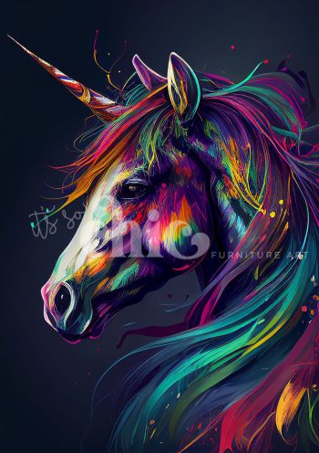 Decoupage Paper For Furniture A0/A1/A2/A3 Neon Unicorn unicorn art, vibrant artwork, abstract unicorn, fantasy decor, colourful painting