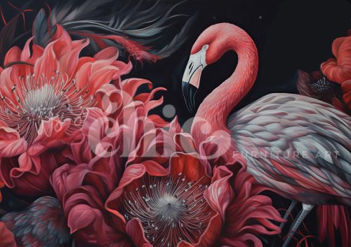Decoupage Paper For Furniture A0/A1/A2/A3 Flamingo Blossom flamingo art, floral painting, vibrant decor, botanical artwork, nature illustration