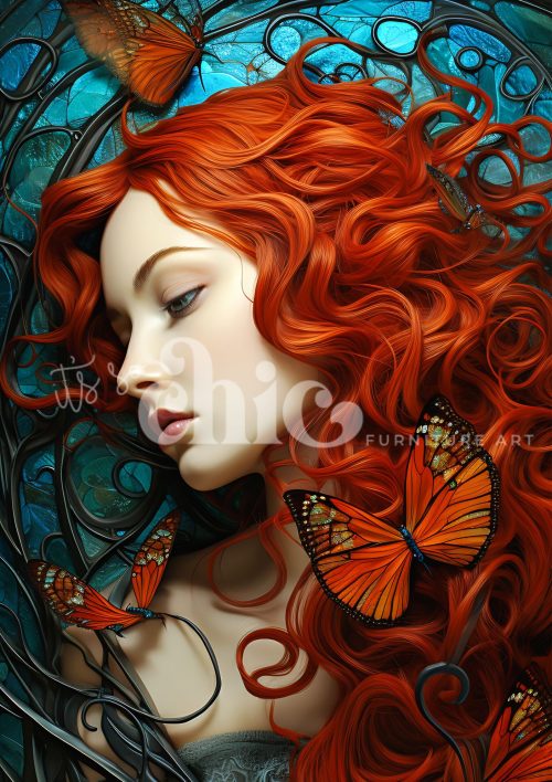 Decoupage Paper For Furniture A0/A1/A2/A3 Saffron Monarch fantasy portrait, butterfly art, vibrant colours, redhead artwork, ethereal beauty