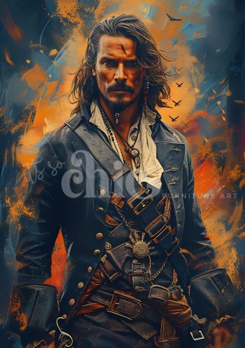 Decoupage Paper For Furniture A0/A1/A2/A3 Dashing Diego Drake pirate portrait, vibrant artwork, warrior art, adventure, storytelling