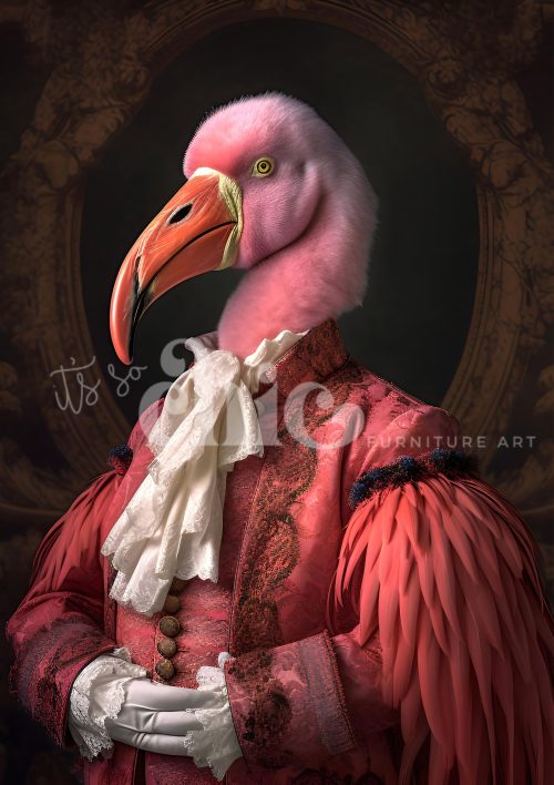Decoupage Paper For Furniture A0/A1/A2/A3 Frederica Flamingo flamingo art, whimsical portrait, unique animal art, vibrant decor, fantasy artwork