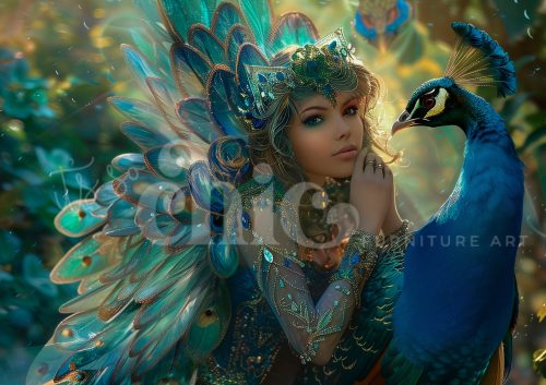 Decoupage Paper For Furniture A0/A1/A2/A3 A Magical Fairy & her Peacock peacock art, fantasy portrait, vibrant artwork, nature-inspired, whimsical decor