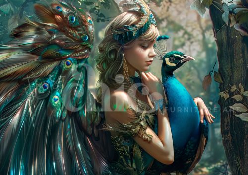 Decoupage Paper For Furniture A0/A1/A2/A3 A Magical Fairy & her Peacock 2 whimsical, peacock, fantasy, nature, vibrant, wildlife, artistry, fantasy, magical