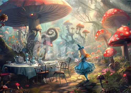 Decoupage Paper For Furniture A0/A1/A2/A3 Wonderland whimsical art, fantasy illustration, mushroom art, enchanted forest, tea party decor Alice in Wonderland