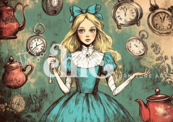 Decoupage Paper For Furniture A0/A1/A2/A3 Clocks & Teapots whimsical illustration, fantasy art, clocks, tea, storytelling, character art Alice in Wonderland