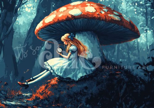 Decoupage Paper For Furniture A0/A1/A2/A3 Under the Giant Toadstool whimsical art, fantasy illustration, mushroom art, forest scene, childhood wonder Alice in Wonderland