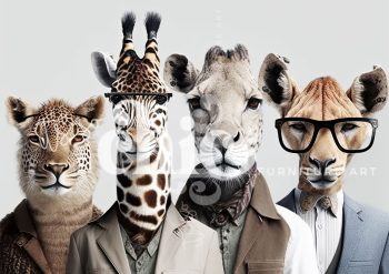Decoupage Paper For Furniture A0/A1/A2/A3/A4 Safari Society animal portraits, humorous art, stylised wildlife, quirky decor, fashion illustration