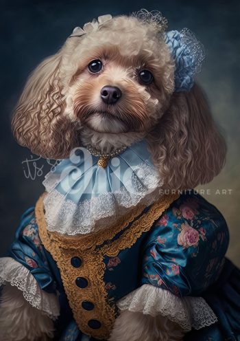 Decoupage Paper For Furniture A0/A1/A2/A3/A4 Princess Bella dog portrait, whimsical art, vintage pet, fluffy dog, canine elegance
