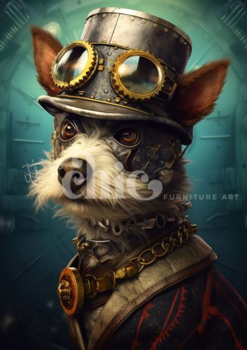 Decoupage Paper For Furniture A0/A1/A2/A3/A4 Rusty McGoggles steampunk dog, whimsical art, unique pet portrait, fantasy illustration, quirky decor