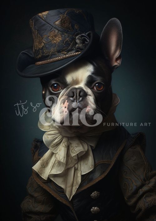 Decoupage Paper For Furniture A0/A1/A2/A3 Duc de Barkington dog portrait, vintage art, whimsical decor, French Bulldog, stylish pet art