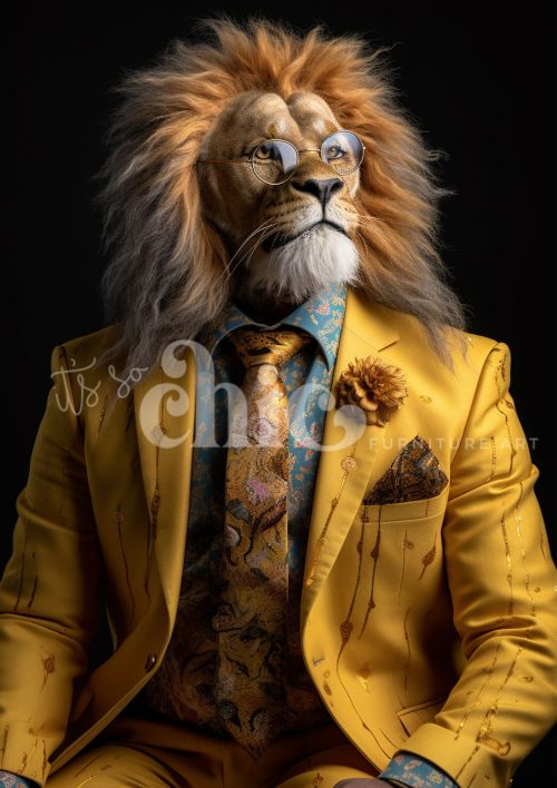 Decoupage Paper For Furniture A0/A1/A2/A3 Lionel Citrine lion portrait, whimsical art, elegant fashion, unique artwork, vibrant character